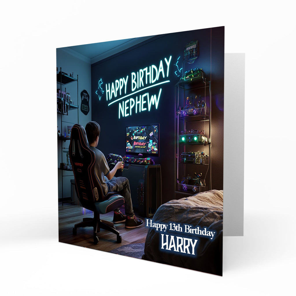Personalised Birthday Card for Nephew Gamer, Gaming, Gamepad PS5, PC