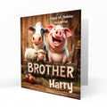 Personalised Birthday Card for Bro Farm Animals, Sheep, Pig, Cow