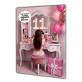 Personalised 11th Birthday Card - Girl at a Dressing Table - Brown Hair