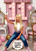 Personalised 11th Birthday Card - Girl at a Dressing Table - Blonde Hair