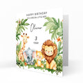 Personalised Birthday Card for Boys, Son, Grandson, Nephew, Dad, Godson, Jungle, Safari Animals, Elephant, Giraffe Lion