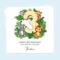 Personalised 3rd Birthday Card for Boys or Girls, Son, Daughter, Garndson, Granddaughter, Niece, Nephew, Safari Jungle Animals