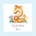 Personalised 2nd Birthday Card - Safari Animals and Birthday Number