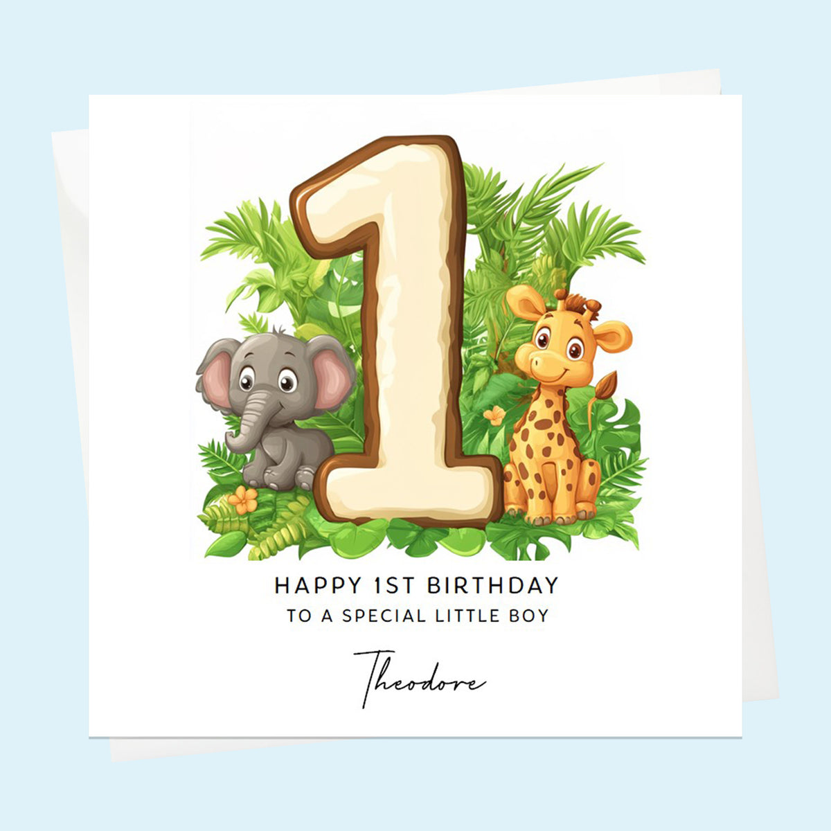 Personalised 1st Birthday Card for Boys or Girls, Son, Daughter, Garndson, Granddaughter, Niece, Nephew, Safari Jungle Animals