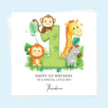Personalised 1st Birthday Card for Boys or Girls, Son, Daughter, Garndson, Granddaughter, Niece, Nephew, Safari Jungle Animals