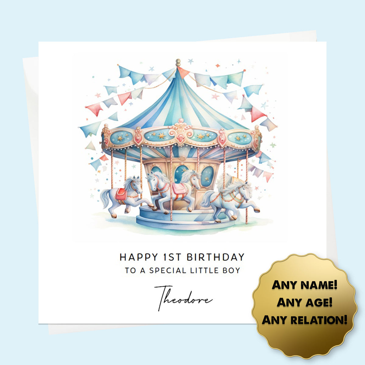 Personalised Birthday Card for Boys or Girls, Son, Daughter, Garndson, Granddaughter, Niece, Nephew, Merry Go Round, Carousel