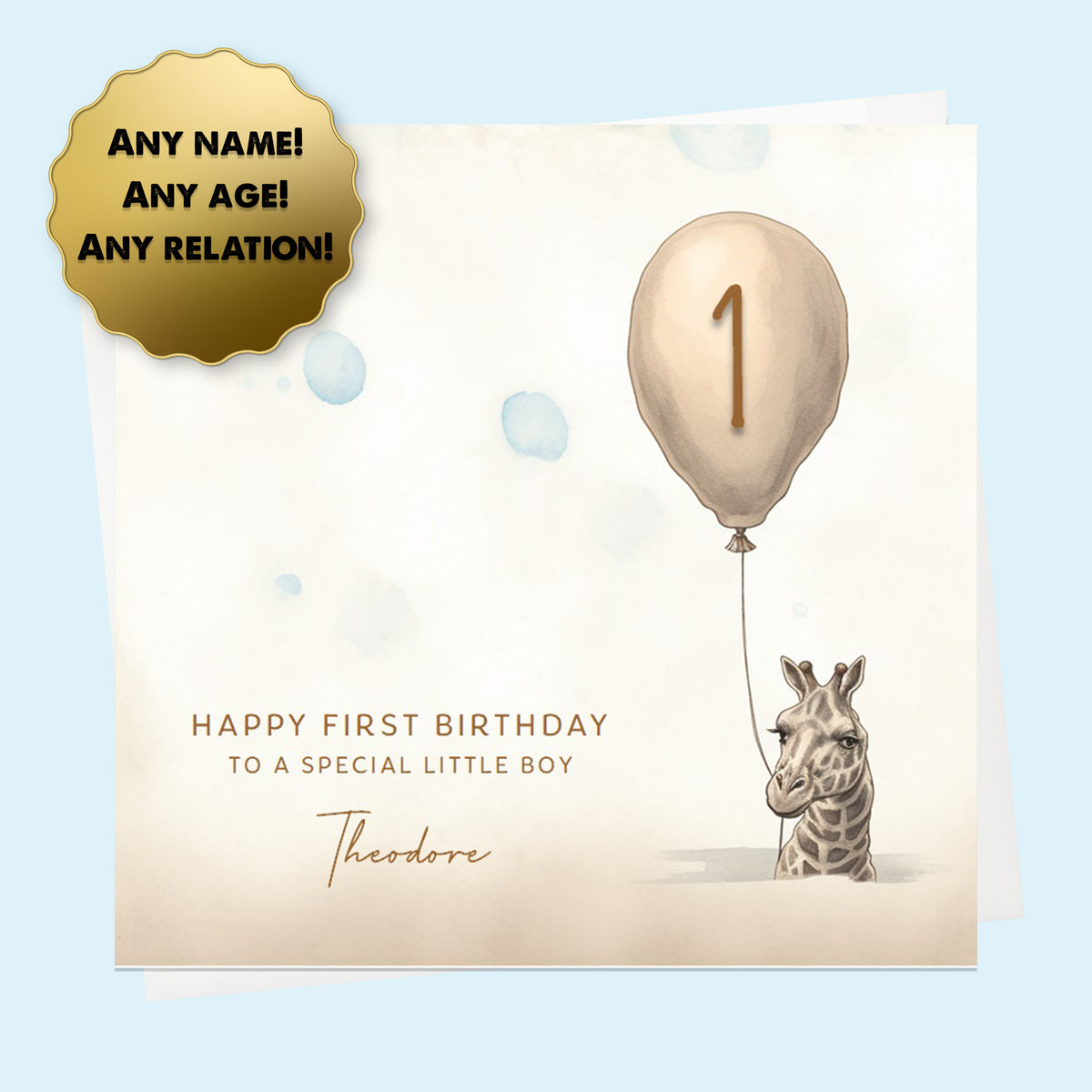 Personalised Birthday Card for Boys or Girls, Son, Daughter, Garndson, Granddaughter, Niece, Nephew, Giraffe