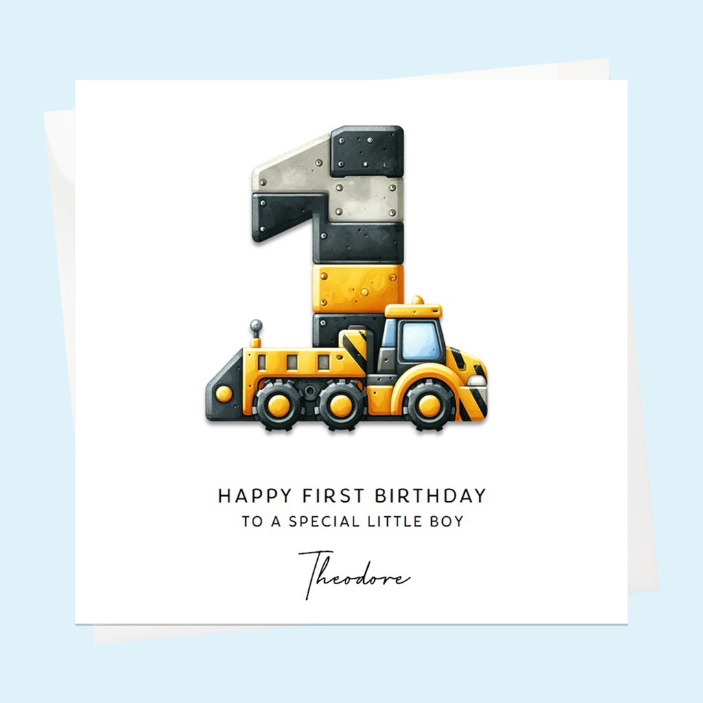 Personalised 1st Birthday Card - Construction Number