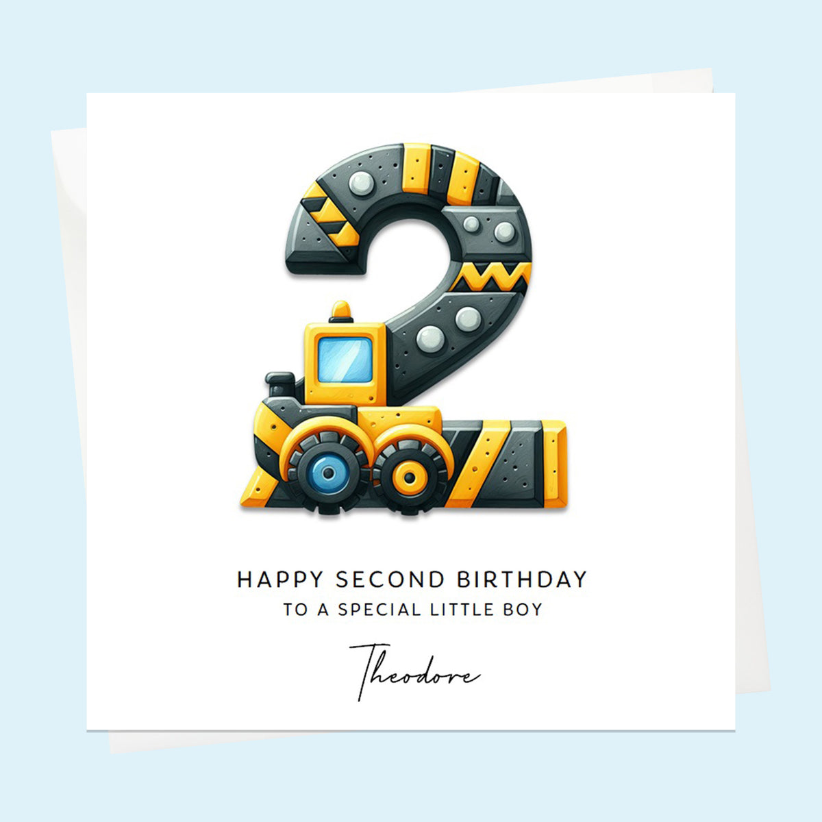 Personalised 2nd Birthday Card - Construction Number