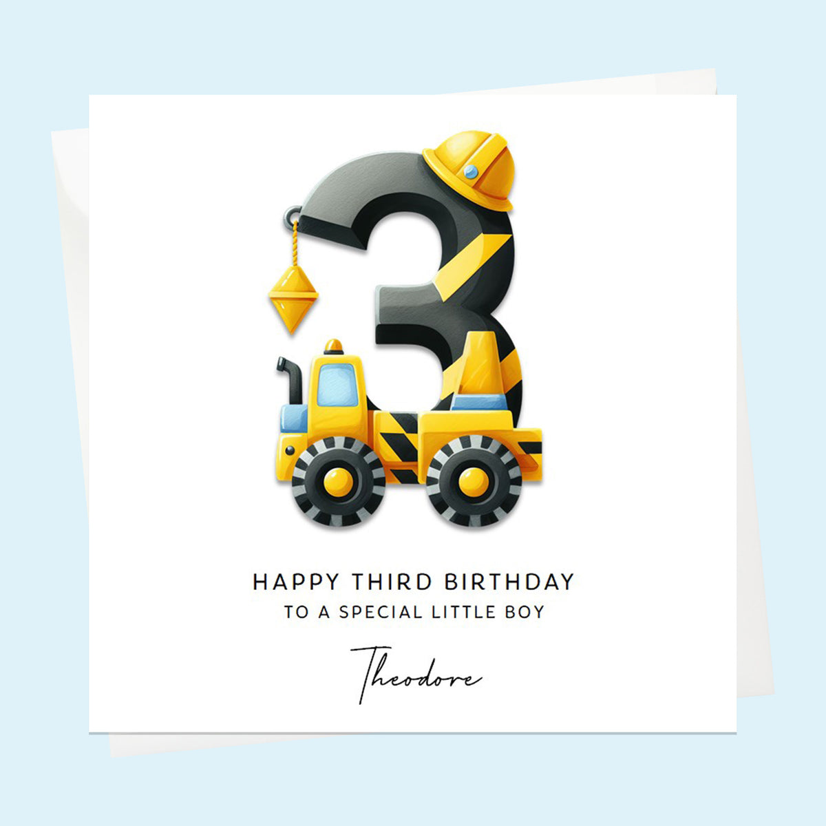 Personalised 3rd Birthday Card for Boys, Digger Truck, Grandson, Son, Brother, Nephew
