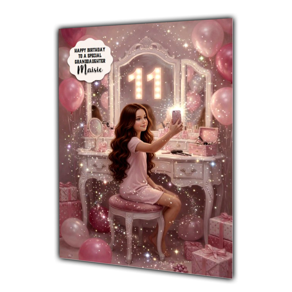 11th Birthday Card Selfie Girl, Granddaughter, Daughter,  Large A5 Size