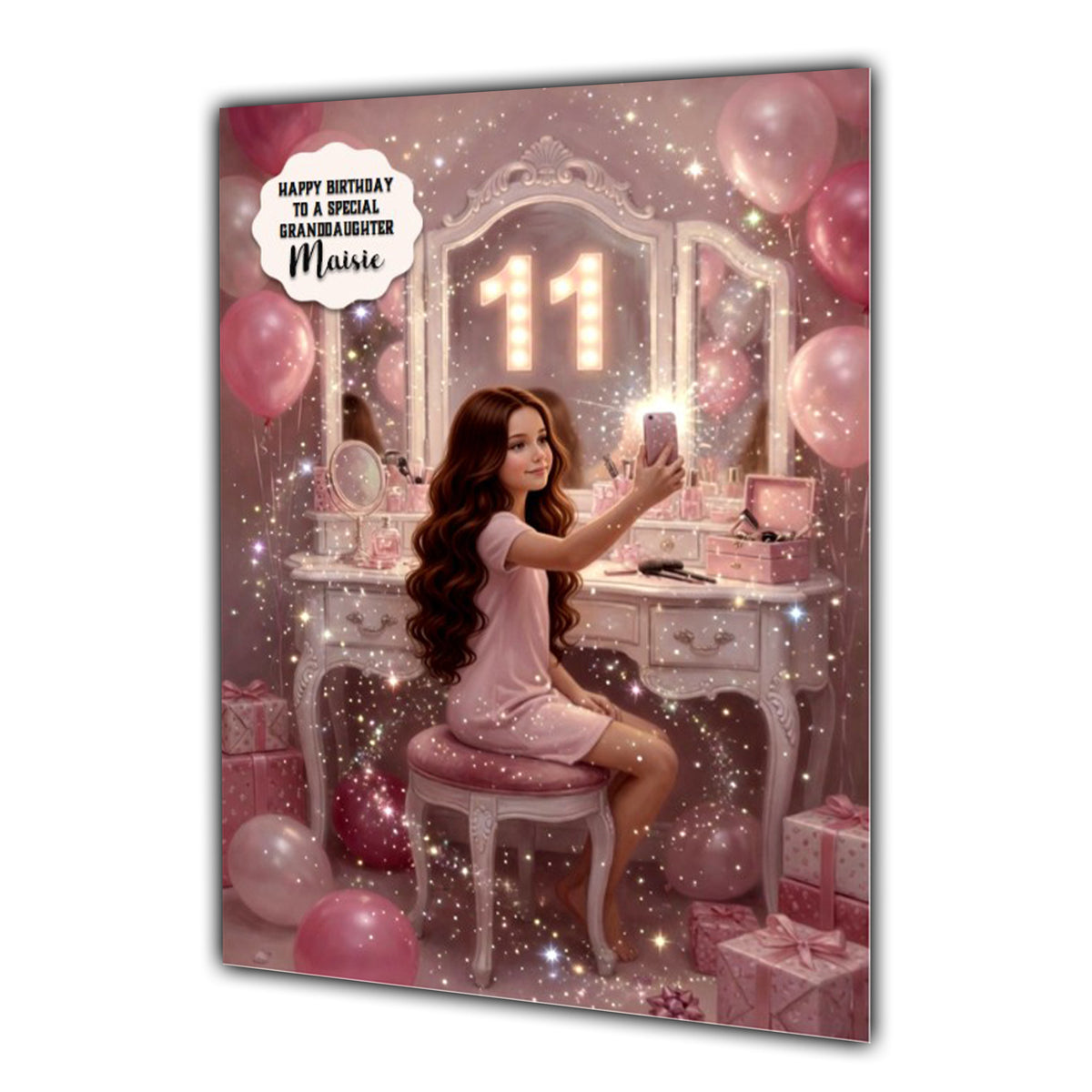 11th Birthday Card Selfie Girl, Granddaughter, Daughter,  Large A5 Size