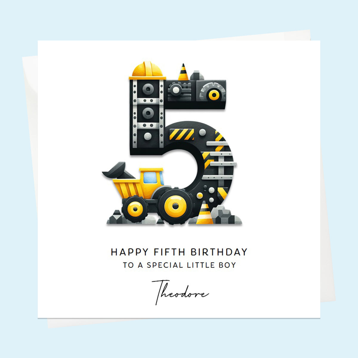 Personalised 5th Birthday Card - Construction Number