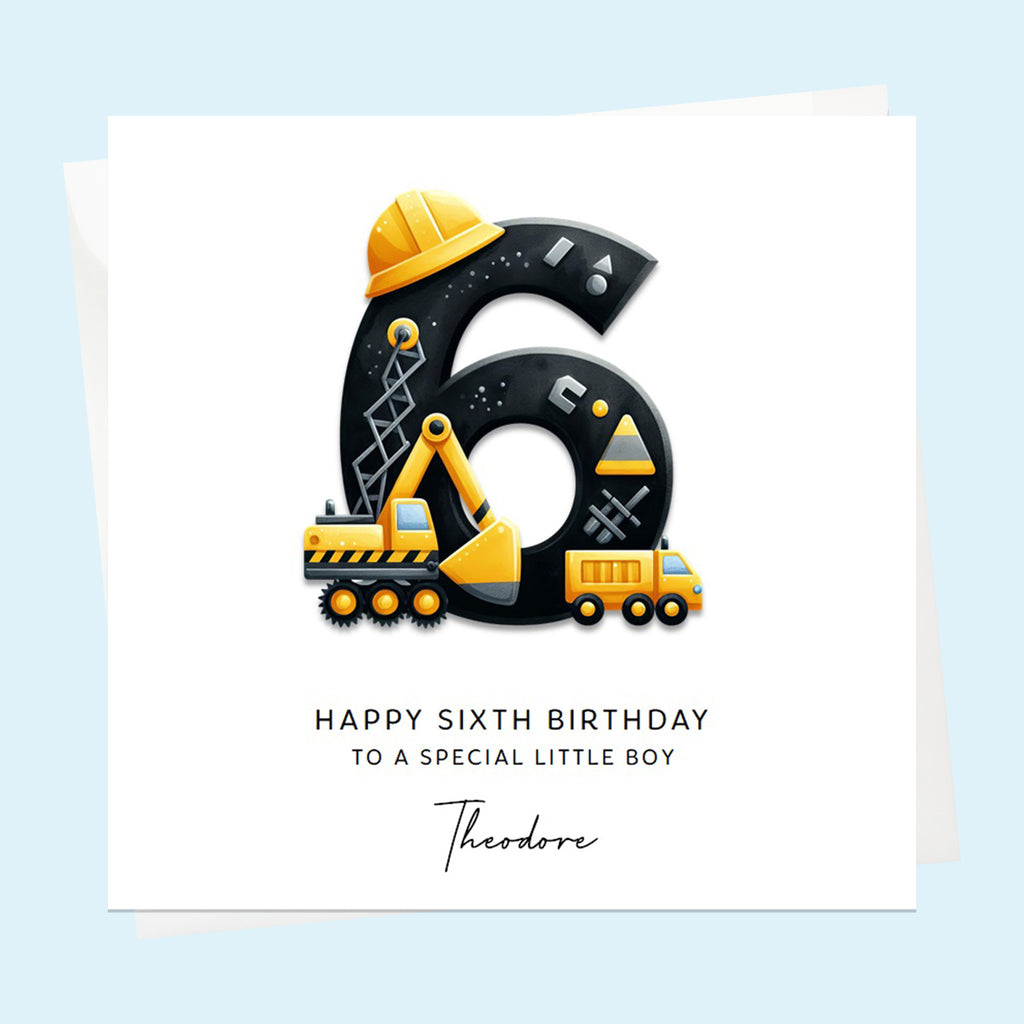 Personalised 6th Birthday Card - Construction Number