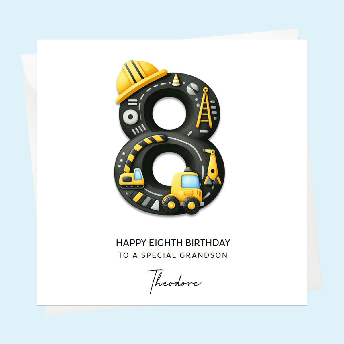 Personalised 8th Birthday Card - Construction Number