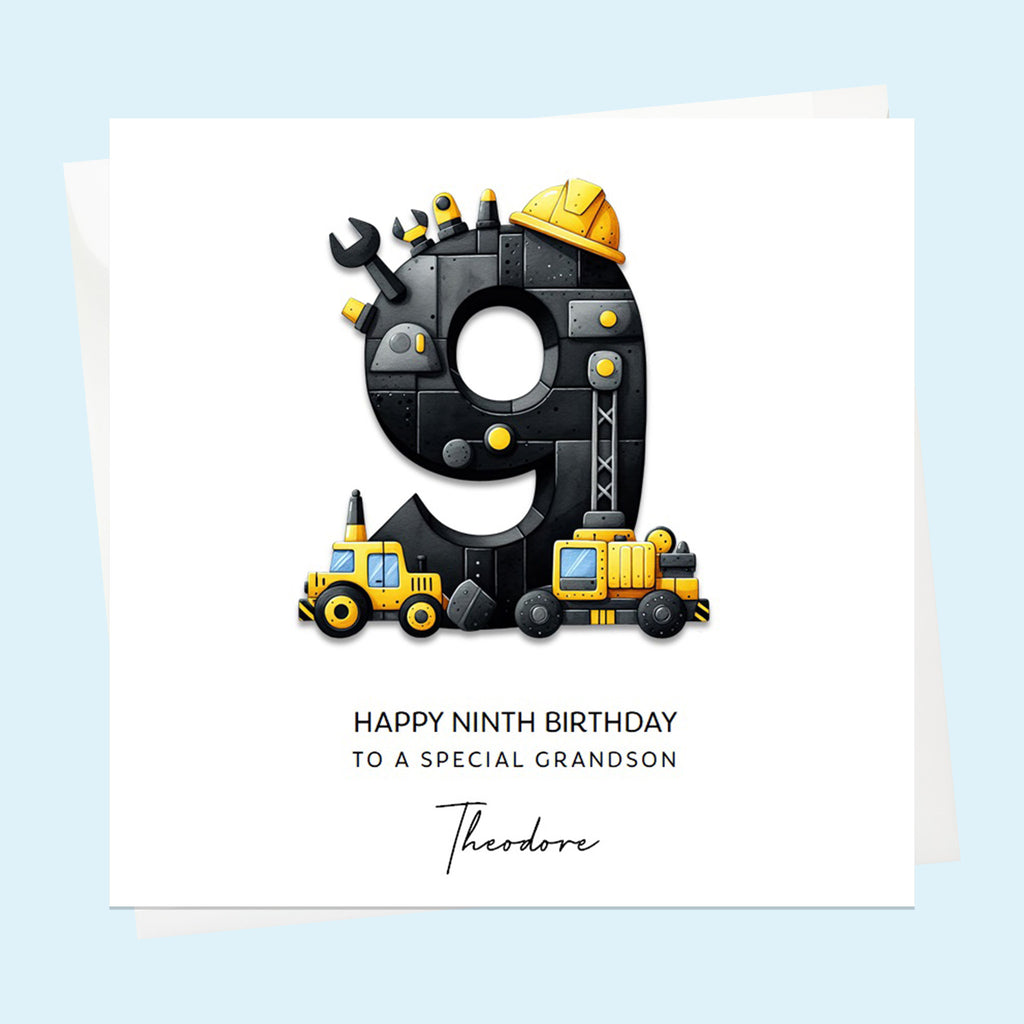 Personalised 9th Birthday Card - Construction Number