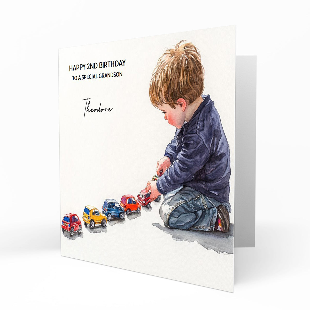 Personalised Birthday Card - Boy Playing with Toy Cars