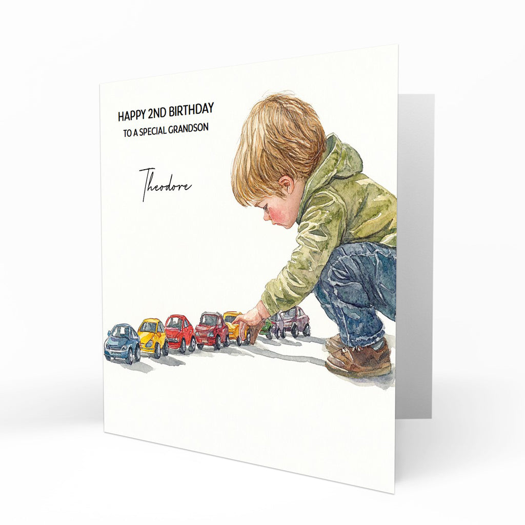 Personalised Birthday Card - Boy Playing with Toy Cars