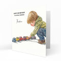 Personalised Birthday Card - Boy Playing with Toy Cars