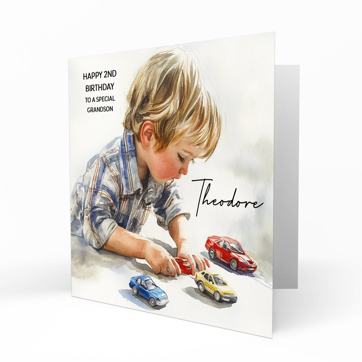 Personalised Birthday Card - Boy Playing with Toy Cars