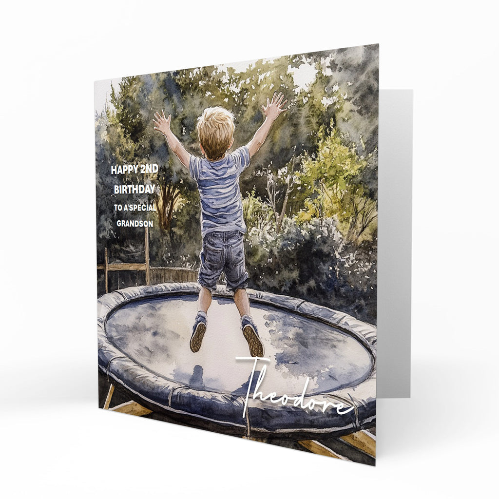 Personalised Birthday Card - Boy on a Trampoline