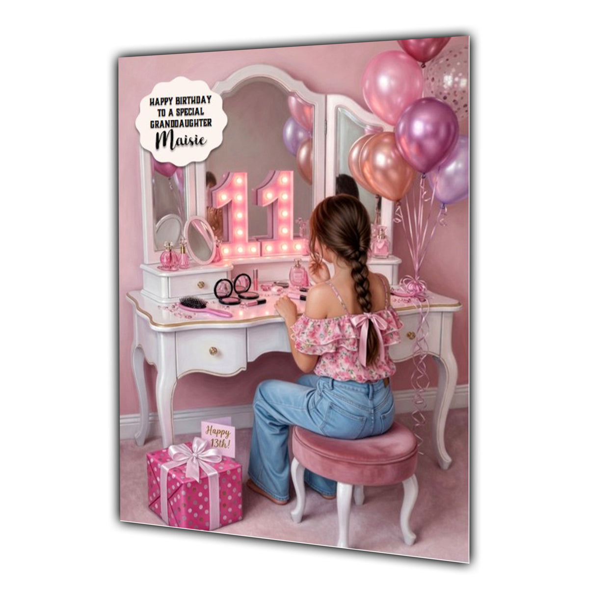 11th Birthday Card Beauty Girl, Granddaughter, Daughter, Large A5 Size