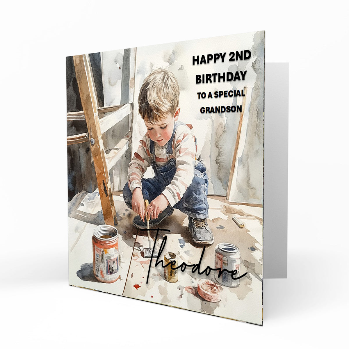 Personalised Birthday Card - Boy Helping with Painting