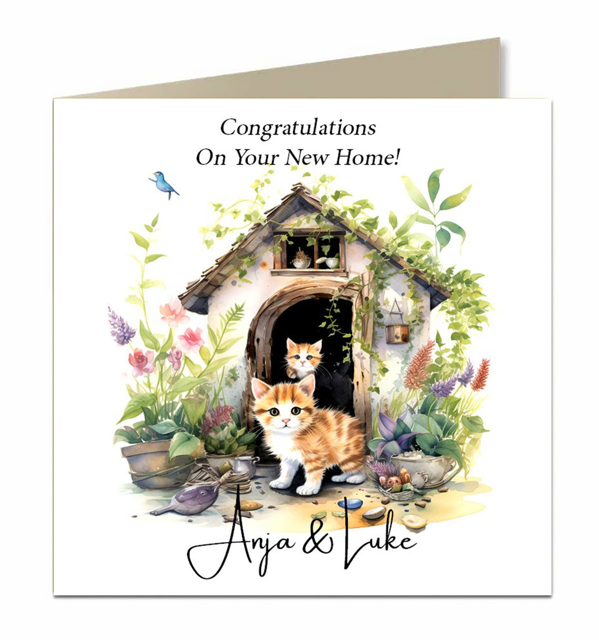 Personalised New Home Card - Cats in a Cottage