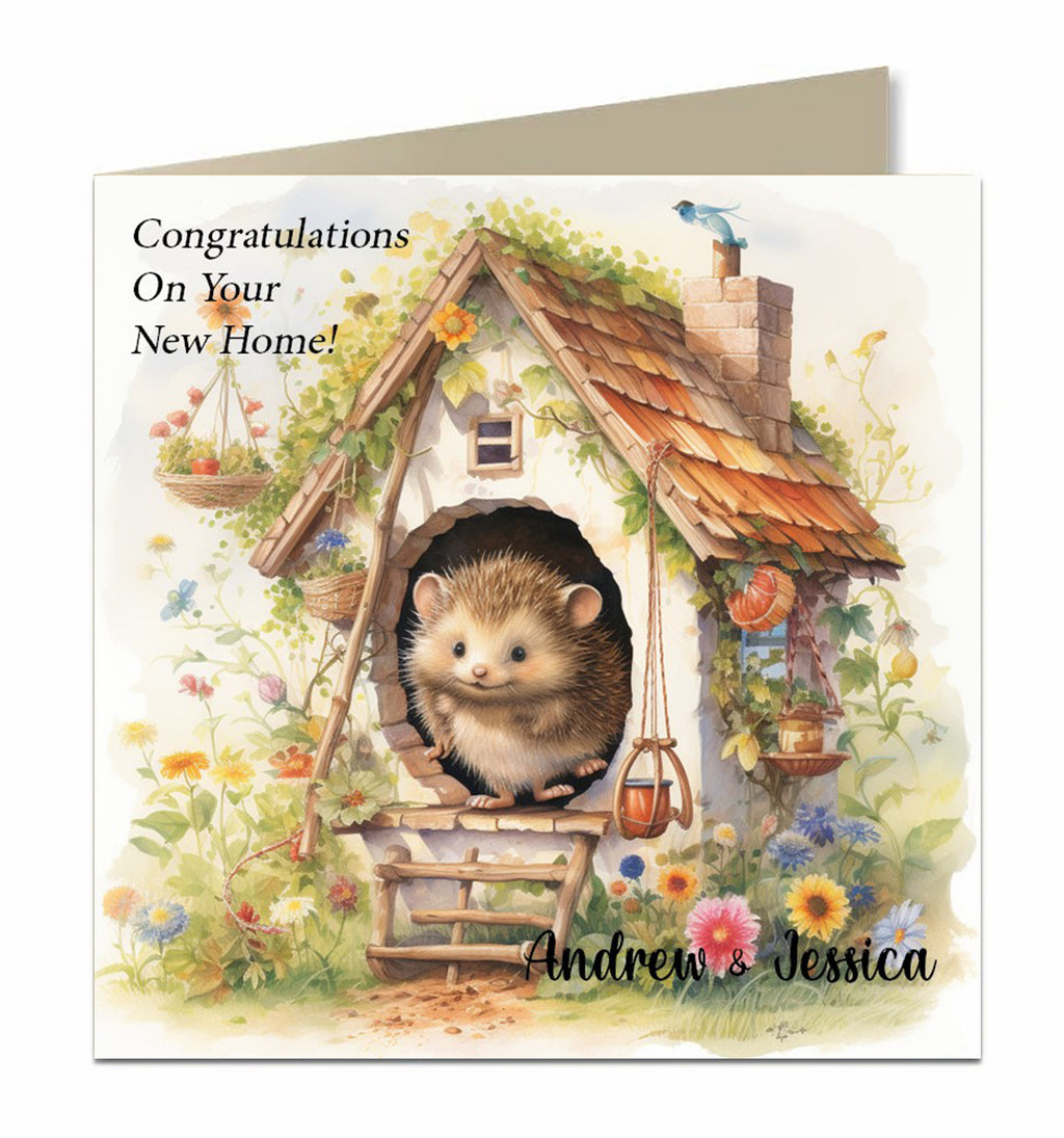 Personalised New Home Card - Hedgehog Cottage