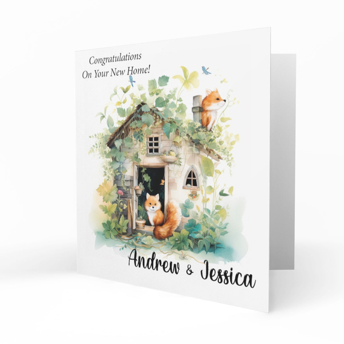 Personalised New Home Card - Squirrels and Cottage
