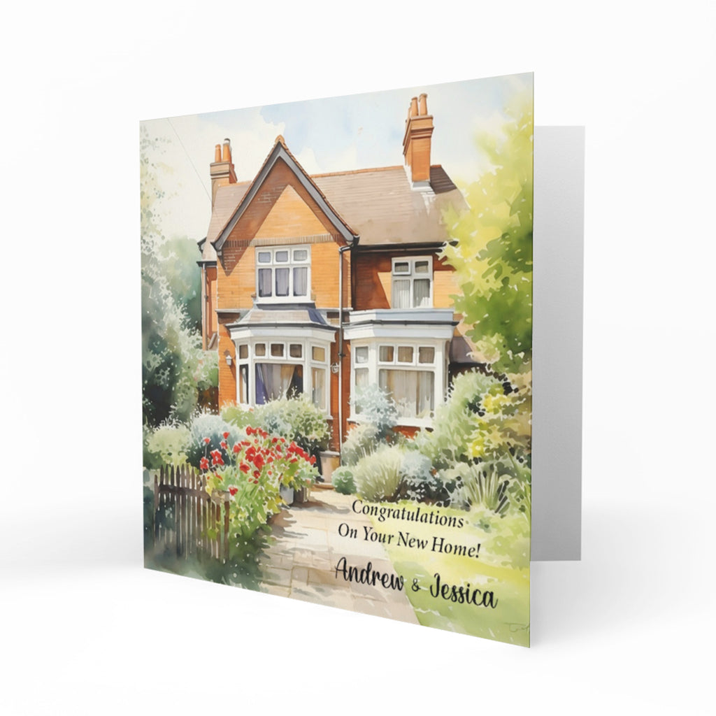 Personalised New Home Card - House and Flower Garden