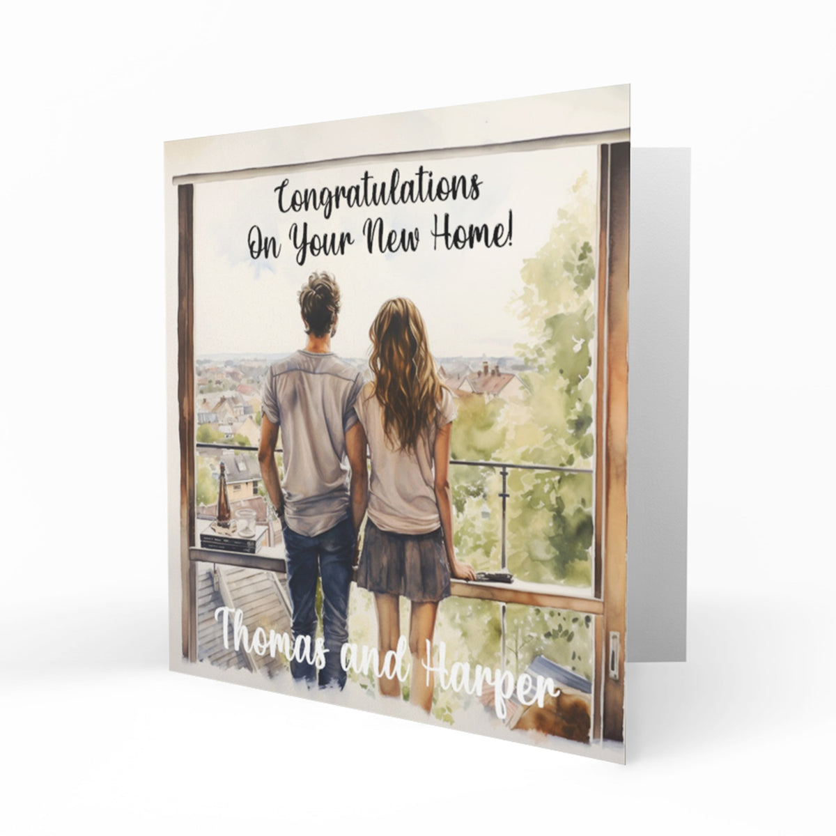 Personalised New Home Card - Couple on a Balcony