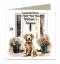 Personalised New Home Card - Golden Dog at Front Door