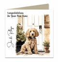 Personalised New Home Card - Curly-Haired Puppy at Front Door