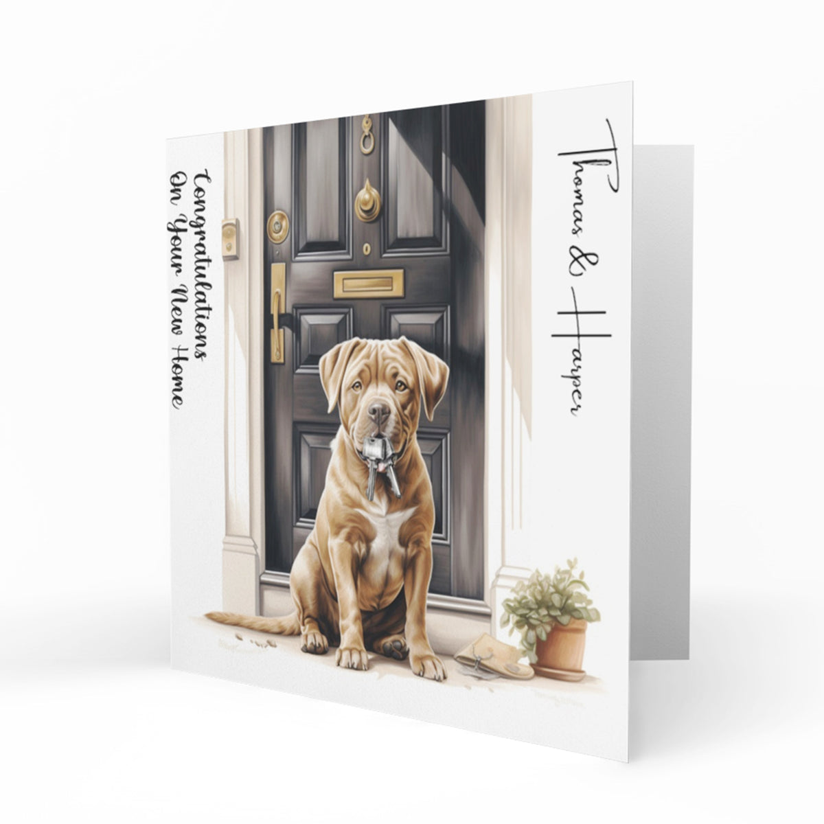 Personalised New Home Card - Brown Dog at Front Door