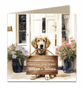 Personalised New Home Card - Golden Dog with Wooden Sign