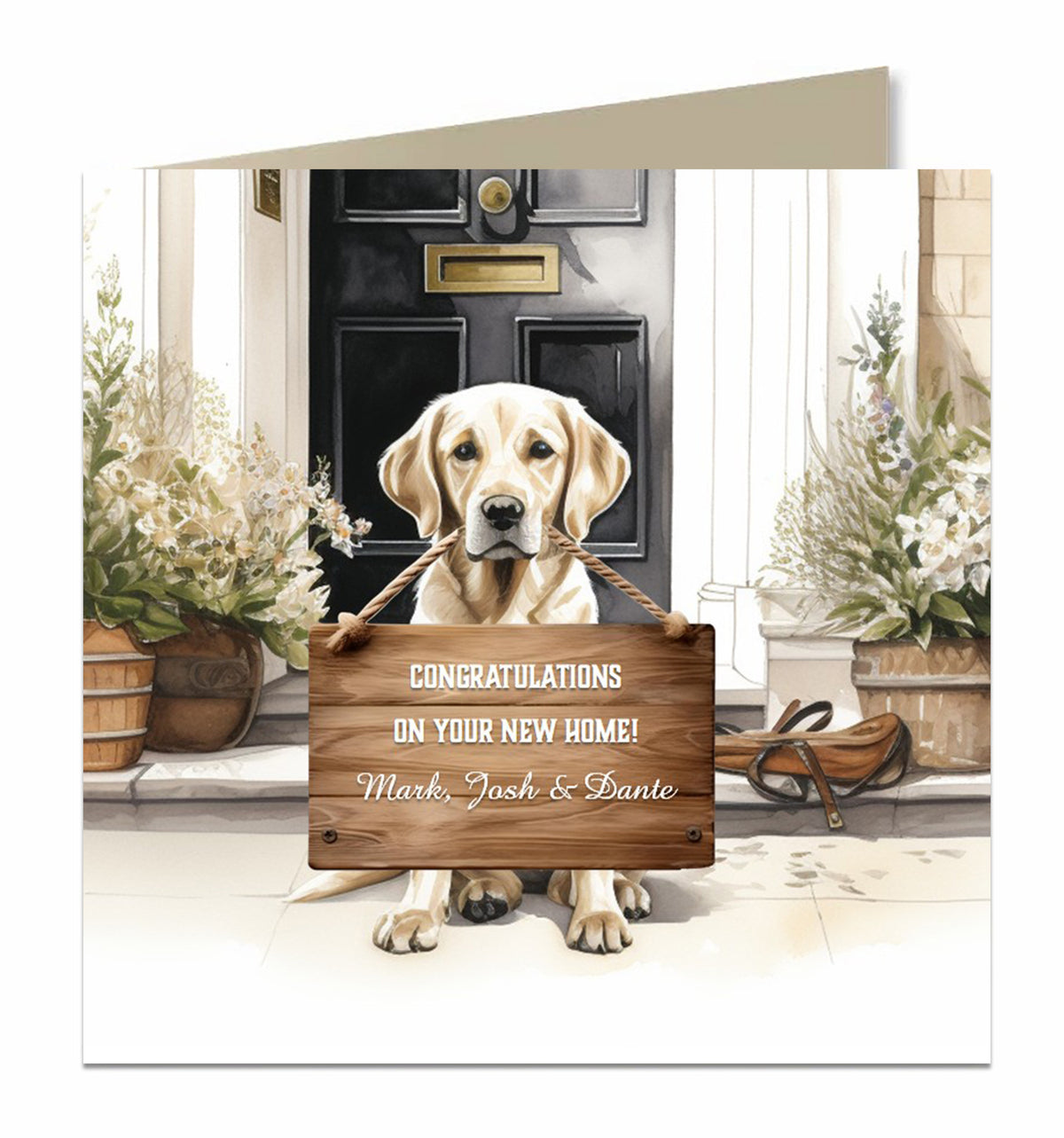 Personalised New Home Card - Labrador with Wooden Sign