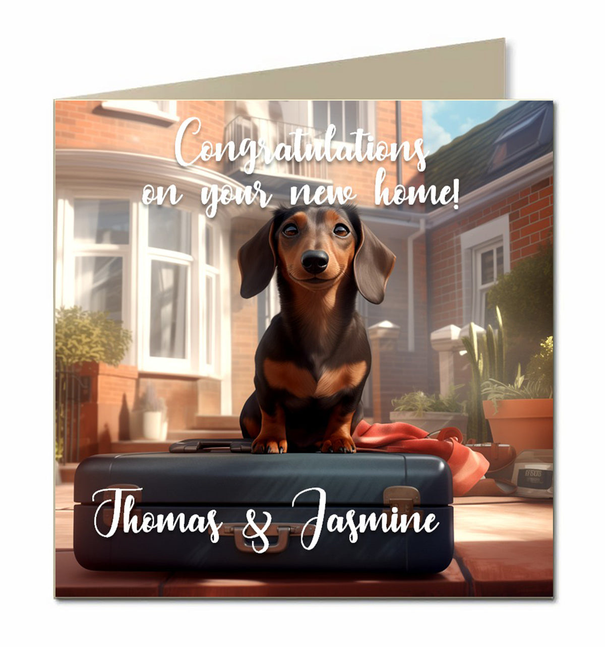Personalised New Home Card - Dachshund and Suitcase