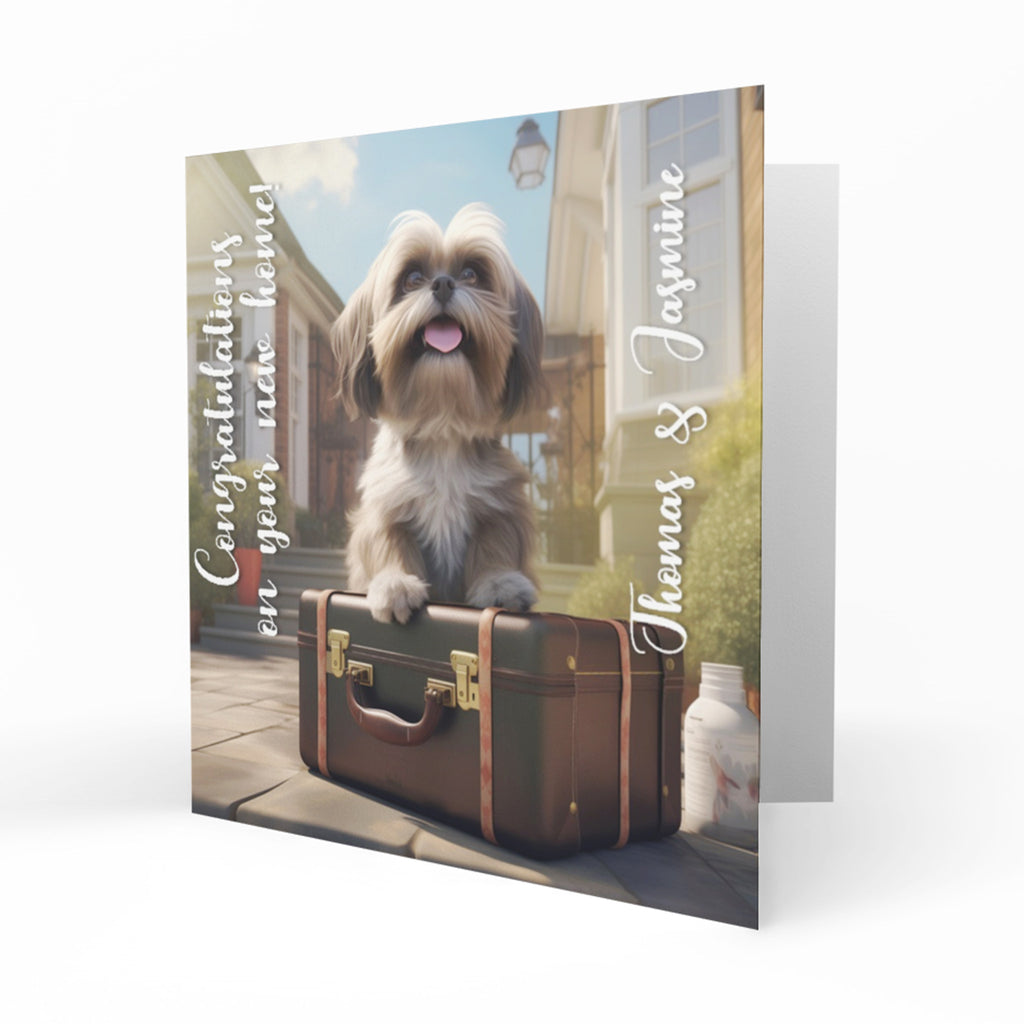 Personalised New Home Card - Fluffy Dog and Suitcase