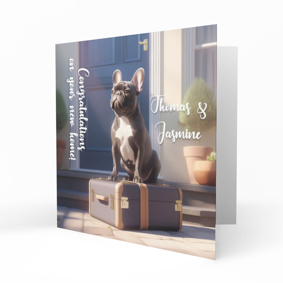 Personalised New Home Card - French Bulldog and Suitcase