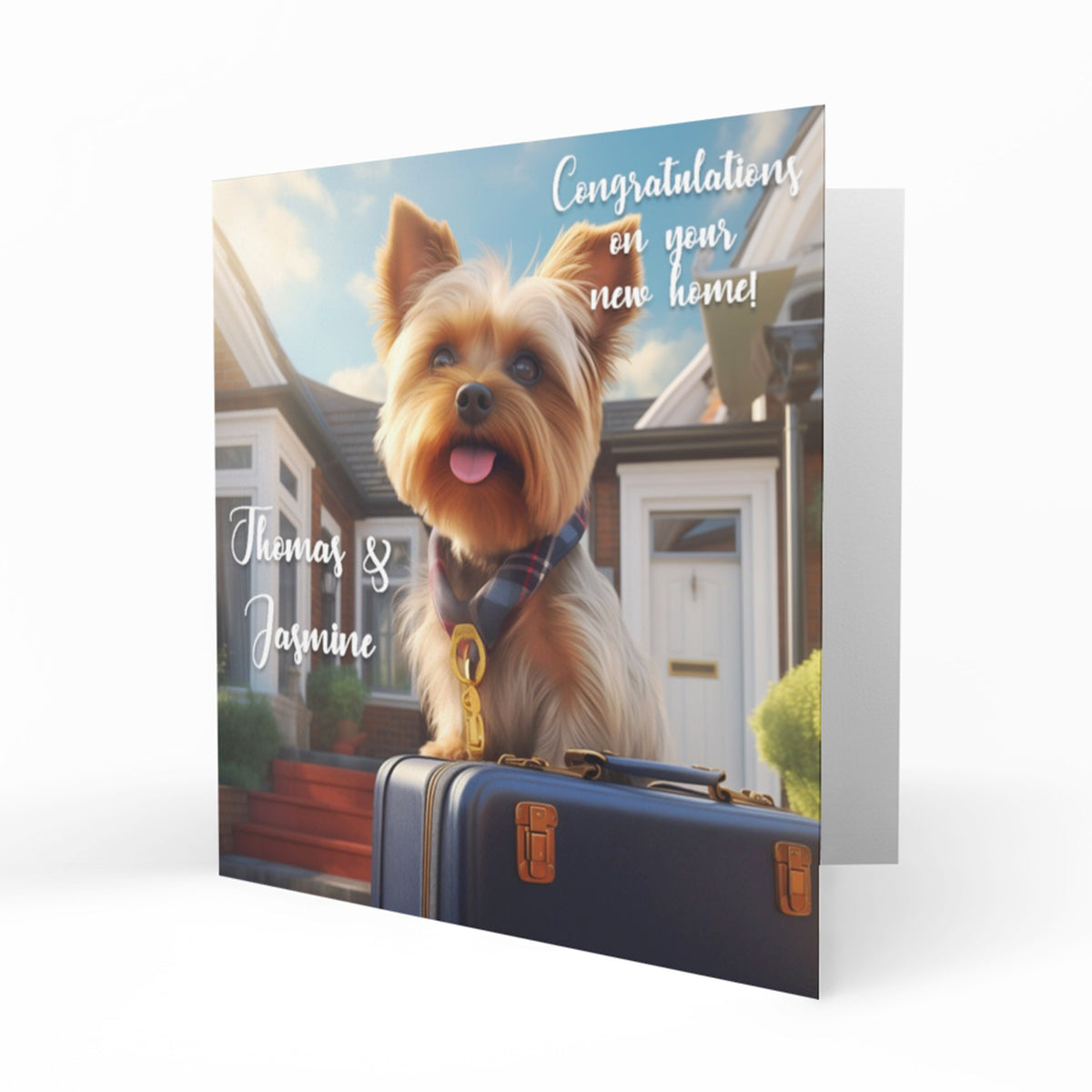 Personalised New Home Card - Yorkshire Terrier and Suitcase