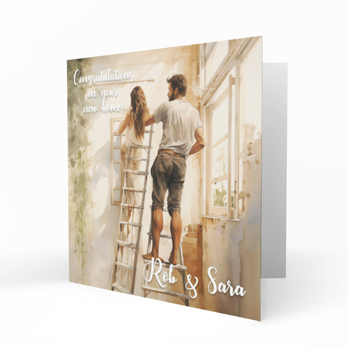 Personalised New Home Card - Couple Decorating a Home