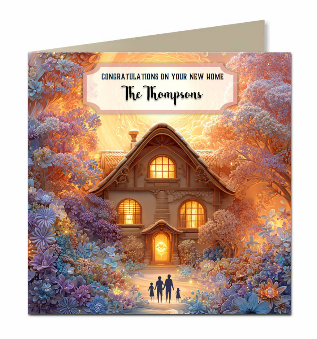 Personalised New Home Card - Whimsical Glowing Cottage
