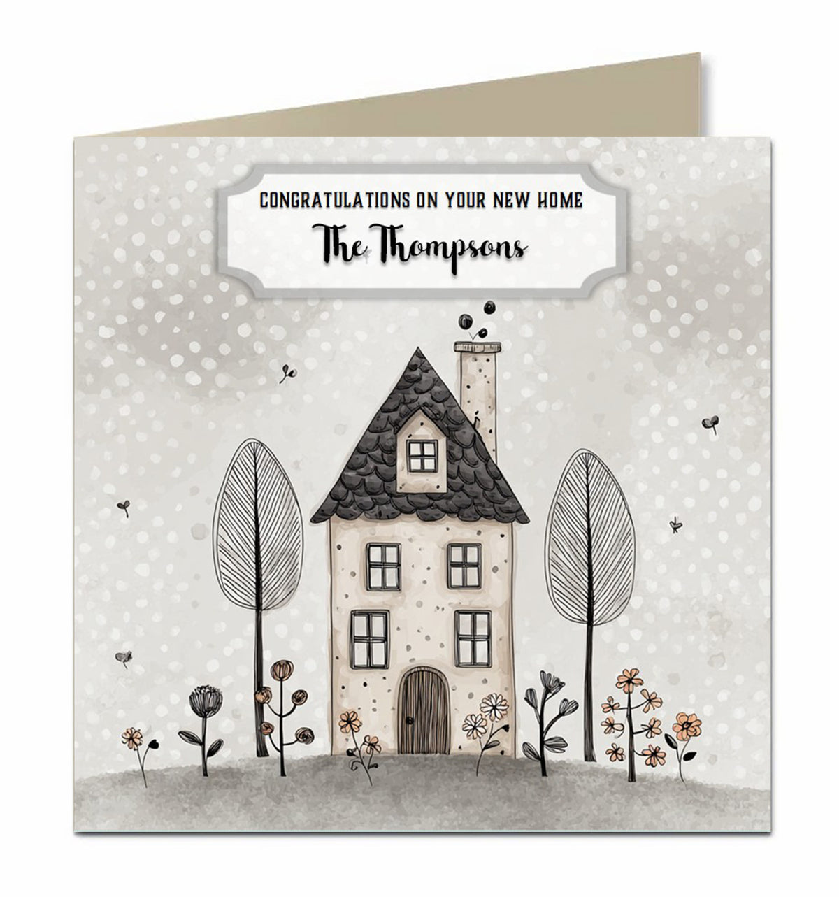 Personalised New Home Card - Grey House and Trees