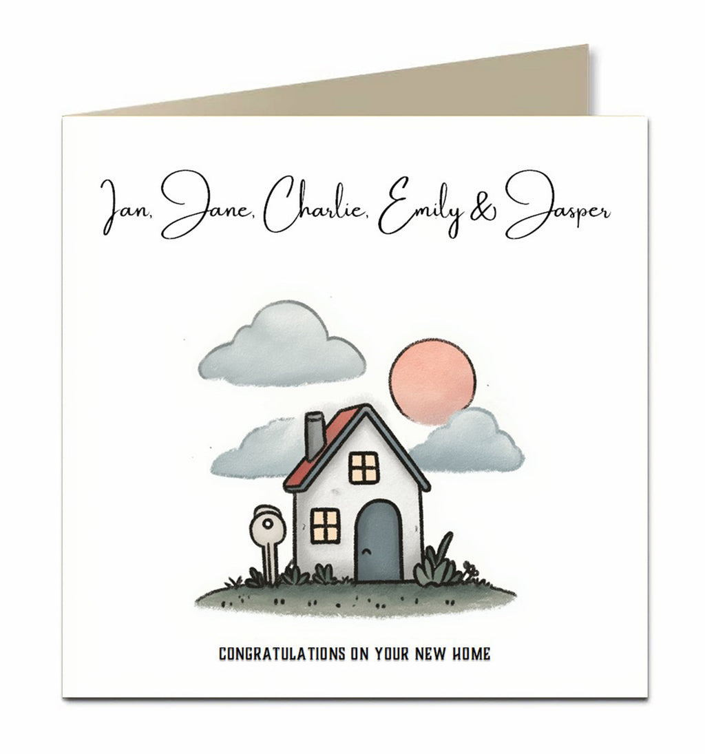 Personalised New Home Card - Cartoon House and Key