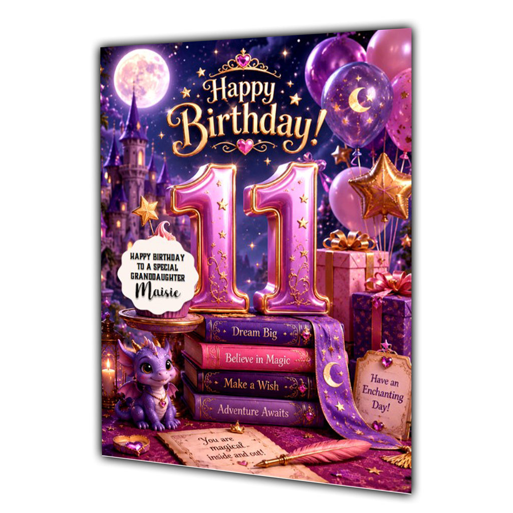 11th Birthday Card Fantasy Magic Girl Granddaughter Daughter Large A5 Size