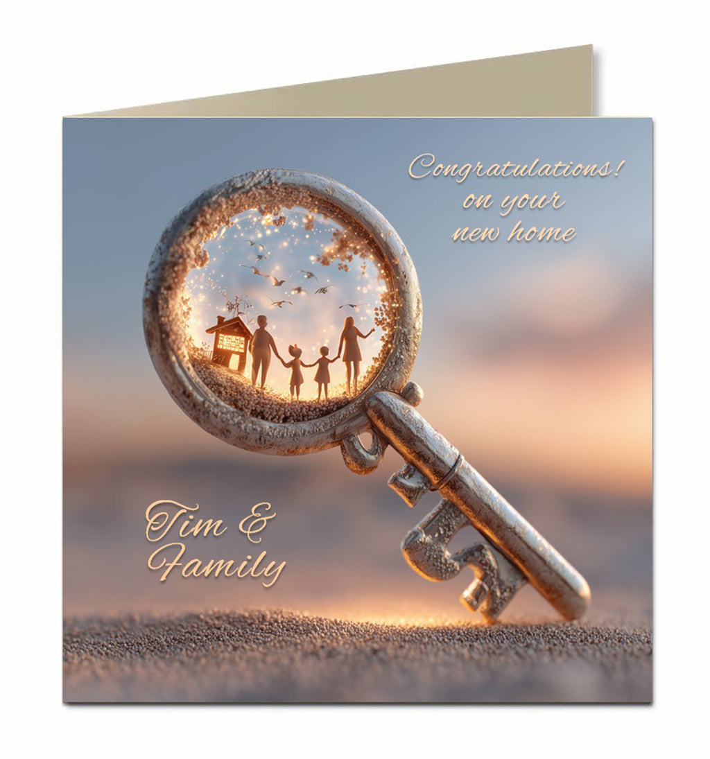Personalised New Home Card - Key with Family Silhouette