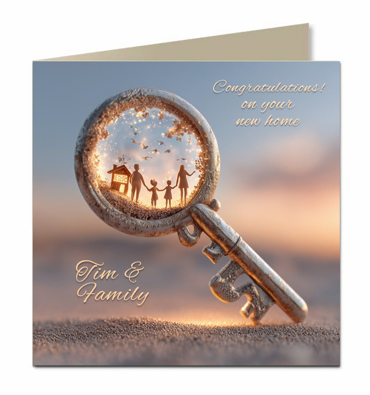 Personalised New Home Card - Key with Family Silhouette