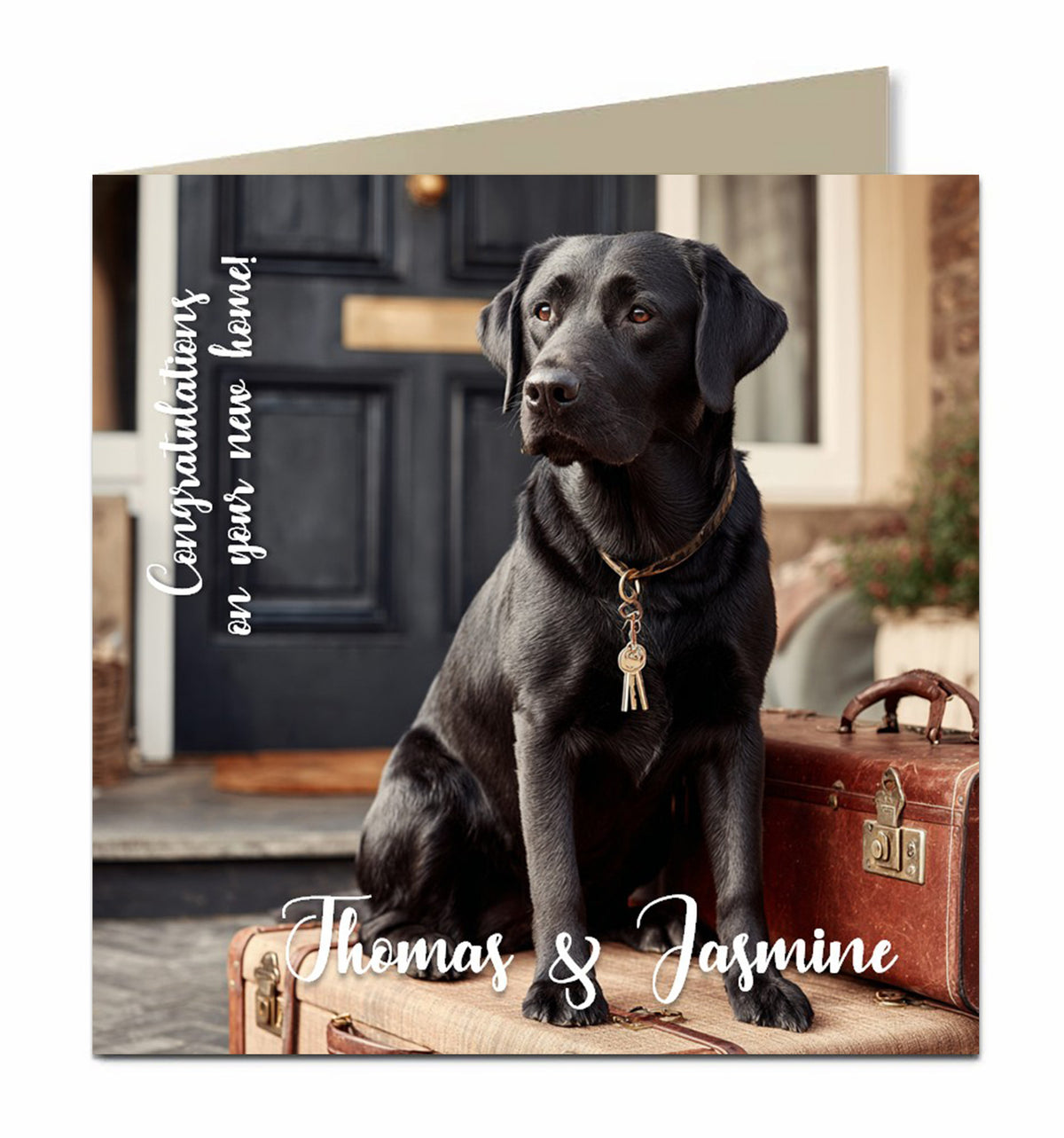 Personalised New Home Card - Black Labrador and Suitcase