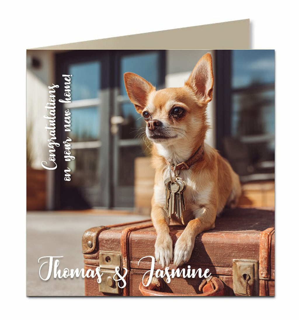 Personalised New Home Card - Chihuahua and Suitcase
